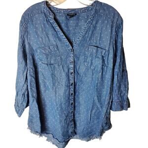 Torrid Chambray Raw Hem Notch Neck Button Down, Torrid 00/Medium